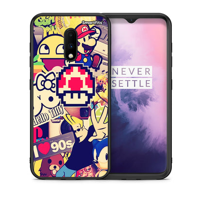 Θήκη OnePlus 7 Love The 90s από τη Smartfits με σχέδιο στο πίσω μέρος και μαύρο περίβλημα | OnePlus 7 Love The 90s case with colorful back and black bezels