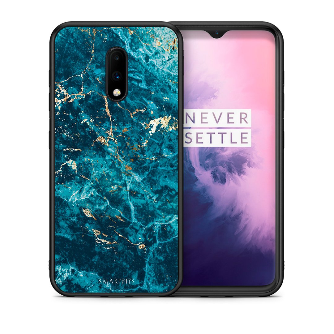 Θήκη OnePlus 7 Marble Blue από τη Smartfits με σχέδιο στο πίσω μέρος και μαύρο περίβλημα | OnePlus 7 Marble Blue case with colorful back and black bezels