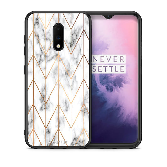Θήκη OnePlus 7 Gold Geometric Marble από τη Smartfits με σχέδιο στο πίσω μέρος και μαύρο περίβλημα | OnePlus 7 Gold Geometric Marble case with colorful back and black bezels