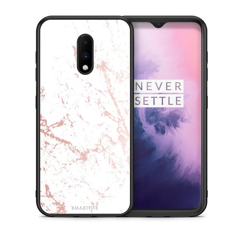 Θήκη OnePlus 7 Pink Splash Marble από τη Smartfits με σχέδιο στο πίσω μέρος και μαύρο περίβλημα | OnePlus 7 Pink Splash Marble case with colorful back and black bezels