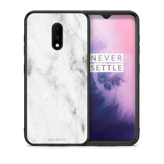 Θήκη OnePlus 7 White Marble από τη Smartfits με σχέδιο στο πίσω μέρος και μαύρο περίβλημα | OnePlus 7 White Marble case with colorful back and black bezels