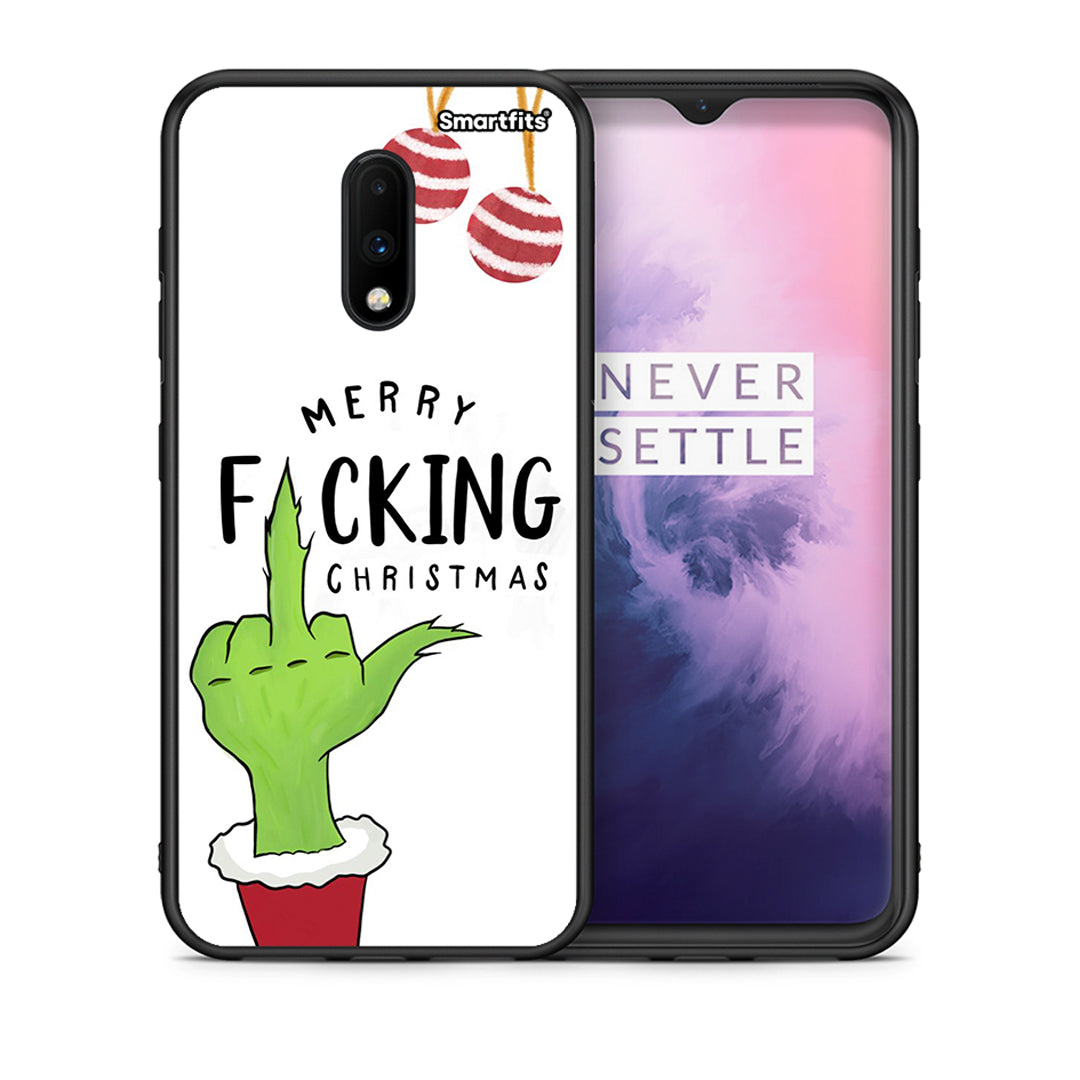 Θήκη OnePlus 7 Merry F Xmas από τη Smartfits με σχέδιο στο πίσω μέρος και μαύρο περίβλημα | OnePlus 7 Merry F Xmas case with colorful back and black bezels