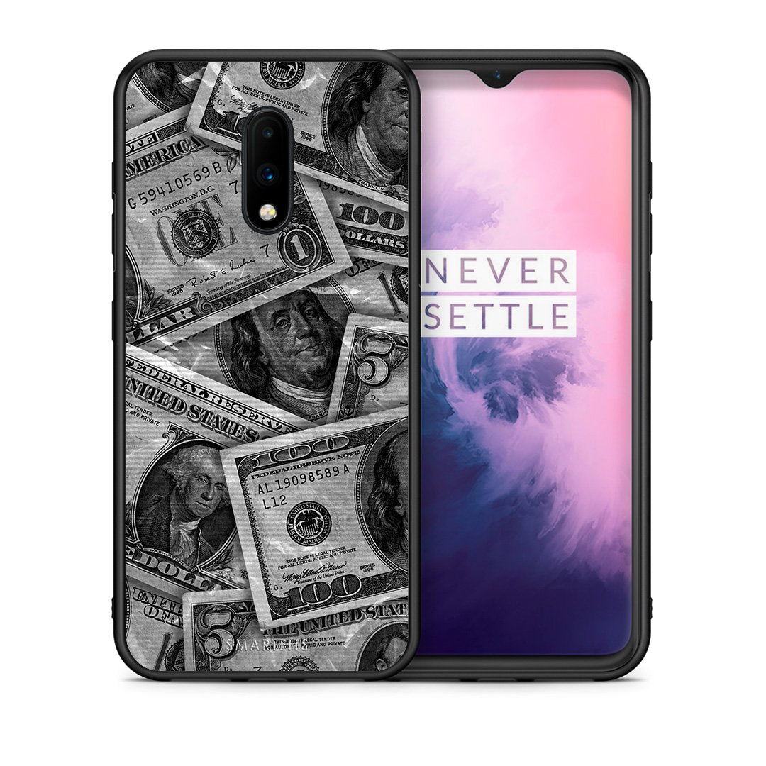 Θήκη OnePlus 7 Money Dollars από τη Smartfits με σχέδιο στο πίσω μέρος και μαύρο περίβλημα | OnePlus 7 Money Dollars case with colorful back and black bezels