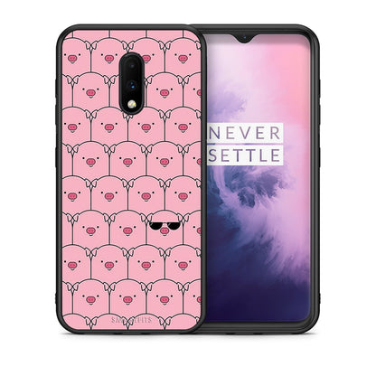 Θήκη OnePlus 7 Pig Glasses από τη Smartfits με σχέδιο στο πίσω μέρος και μαύρο περίβλημα | OnePlus 7 Pig Glasses case with colorful back and black bezels