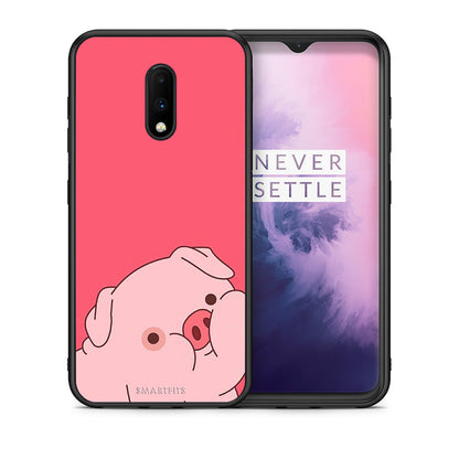 Θήκη Αγίου Βαλεντίνου OnePlus 7 Pig Love 1 από τη Smartfits με σχέδιο στο πίσω μέρος και μαύρο περίβλημα | OnePlus 7 Pig Love 1 case with colorful back and black bezels