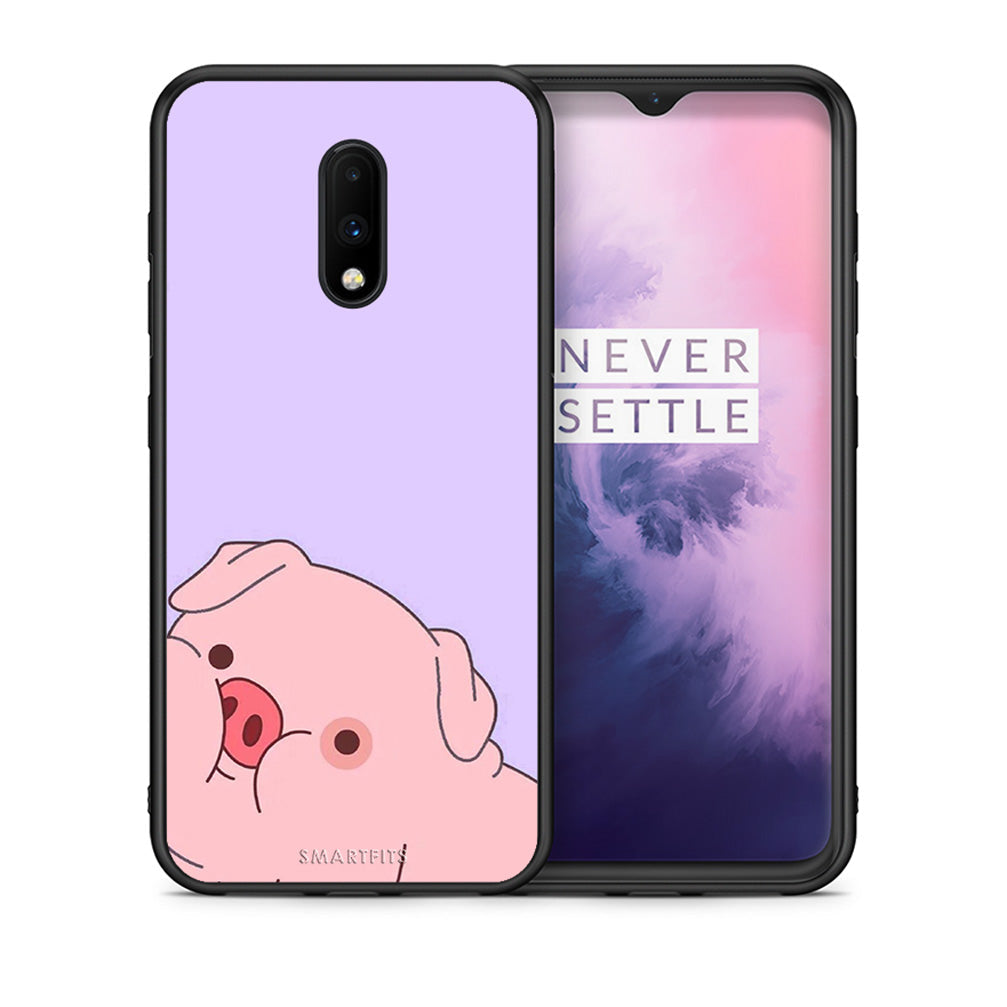 Θήκη Αγίου Βαλεντίνου OnePlus 7 Pig Love 2 από τη Smartfits με σχέδιο στο πίσω μέρος και μαύρο περίβλημα | OnePlus 7 Pig Love 2 case with colorful back and black bezels
