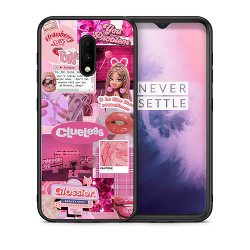 Θήκη Αγίου Βαλεντίνου OnePlus 7 Pink Love από τη Smartfits με σχέδιο στο πίσω μέρος και μαύρο περίβλημα | OnePlus 7 Pink Love case with colorful back and black bezels