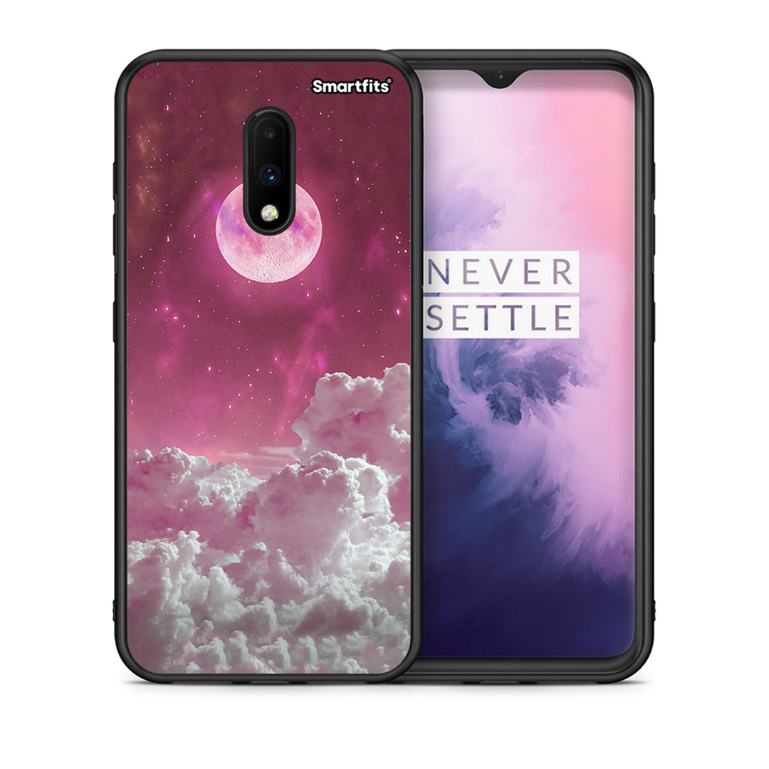 Θήκη OnePlus 7 Pink Moon από τη Smartfits με σχέδιο στο πίσω μέρος και μαύρο περίβλημα | OnePlus 7 Pink Moon case with colorful back and black bezels