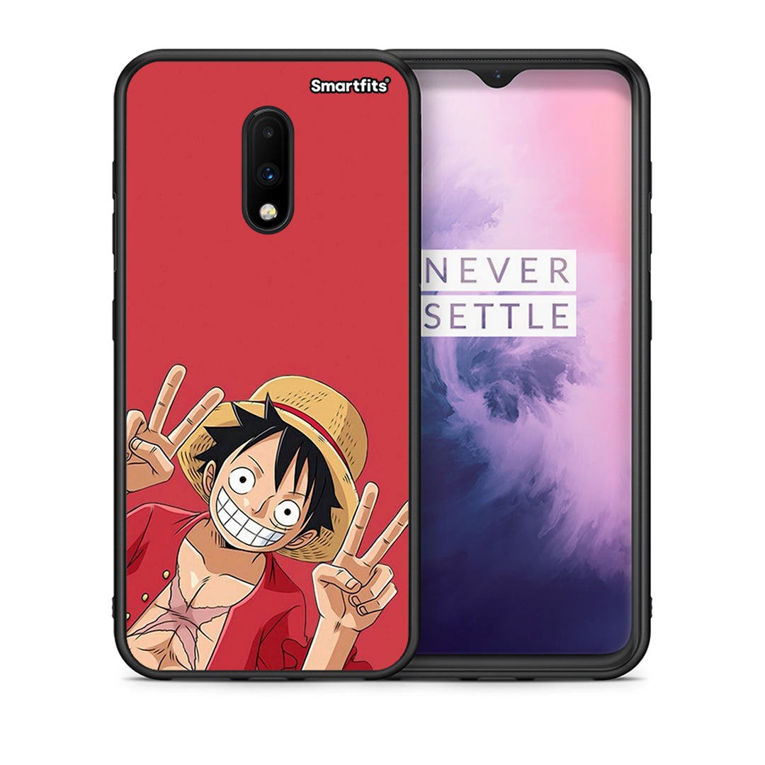 Θήκη OnePlus 7 Pirate Luffy από τη Smartfits με σχέδιο στο πίσω μέρος και μαύρο περίβλημα | OnePlus 7 Pirate Luffy case with colorful back and black bezels