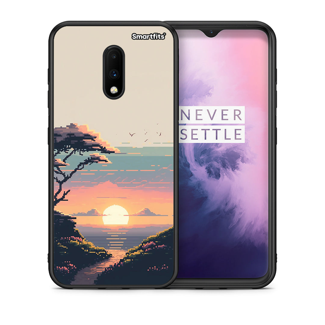 Θήκη OnePlus 7 Pixel Sunset από τη Smartfits με σχέδιο στο πίσω μέρος και μαύρο περίβλημα | OnePlus 7 Pixel Sunset case with colorful back and black bezels