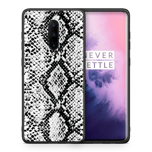 Θήκη OnePlus 7 Pro White Snake Animal από τη Smartfits με σχέδιο στο πίσω μέρος και μαύρο περίβλημα | OnePlus 7 Pro White Snake Animal case with colorful back and black bezels