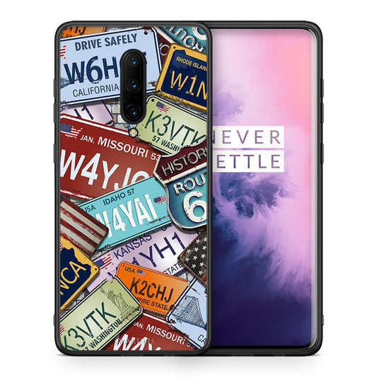 Θήκη OnePlus 7 Pro Car Plates από τη Smartfits με σχέδιο στο πίσω μέρος και μαύρο περίβλημα | OnePlus 7 Pro Car Plates case with colorful back and black bezels