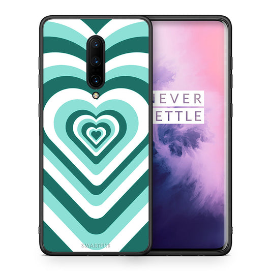 Θήκη OnePlus 7 Pro Green Hearts από τη Smartfits με σχέδιο στο πίσω μέρος και μαύρο περίβλημα | OnePlus 7 Pro Green Hearts case with colorful back and black bezels