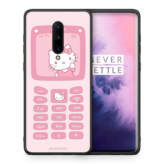 Θήκη Αγίου Βαλεντίνου OnePlus 7 Pro Hello Kitten από τη Smartfits με σχέδιο στο πίσω μέρος και μαύρο περίβλημα | OnePlus 7 Pro Hello Kitten case with colorful back and black bezels