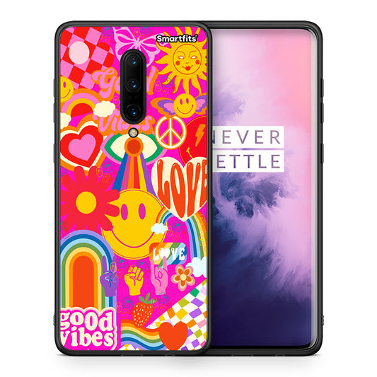 Θήκη OnePlus 7 Pro Hippie Love από τη Smartfits με σχέδιο στο πίσω μέρος και μαύρο περίβλημα | OnePlus 7 Pro Hippie Love case with colorful back and black bezels