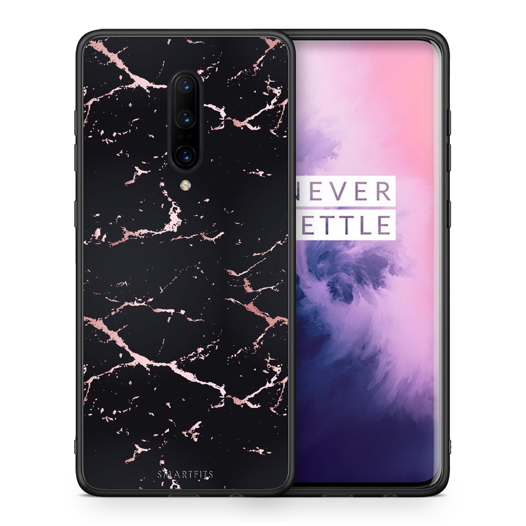 Θήκη OnePlus 7 Pro Black Rosegold Marble από τη Smartfits με σχέδιο στο πίσω μέρος και μαύρο περίβλημα | OnePlus 7 Pro Black Rosegold Marble case with colorful back and black bezels