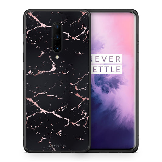 Θήκη OnePlus 7 Pro Black Rosegold Marble από τη Smartfits με σχέδιο στο πίσω μέρος και μαύρο περίβλημα | OnePlus 7 Pro Black Rosegold Marble case with colorful back and black bezels