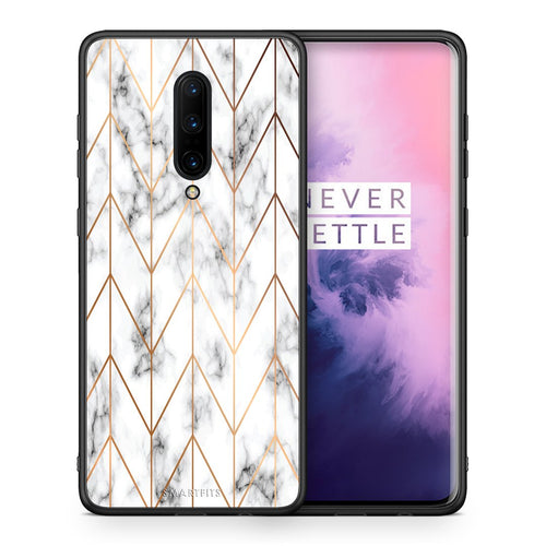 Θήκη OnePlus 7 Pro Gold Geometric Marble από τη Smartfits με σχέδιο στο πίσω μέρος και μαύρο περίβλημα | OnePlus 7 Pro Gold Geometric Marble case with colorful back and black bezels