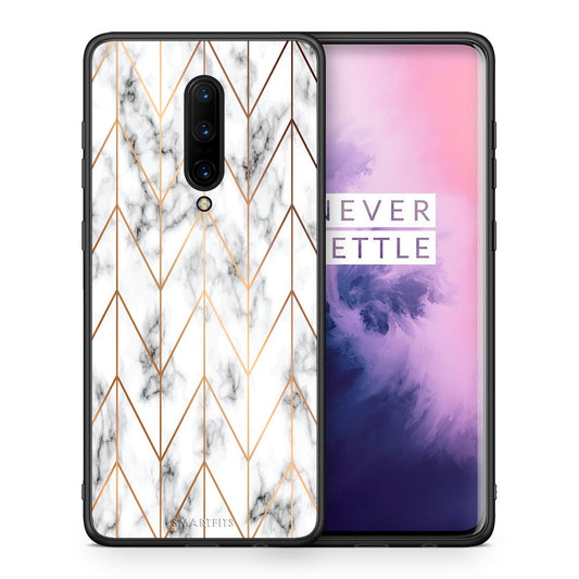 Θήκη OnePlus 7 Pro Gold Geometric Marble από τη Smartfits με σχέδιο στο πίσω μέρος και μαύρο περίβλημα | OnePlus 7 Pro Gold Geometric Marble case with colorful back and black bezels