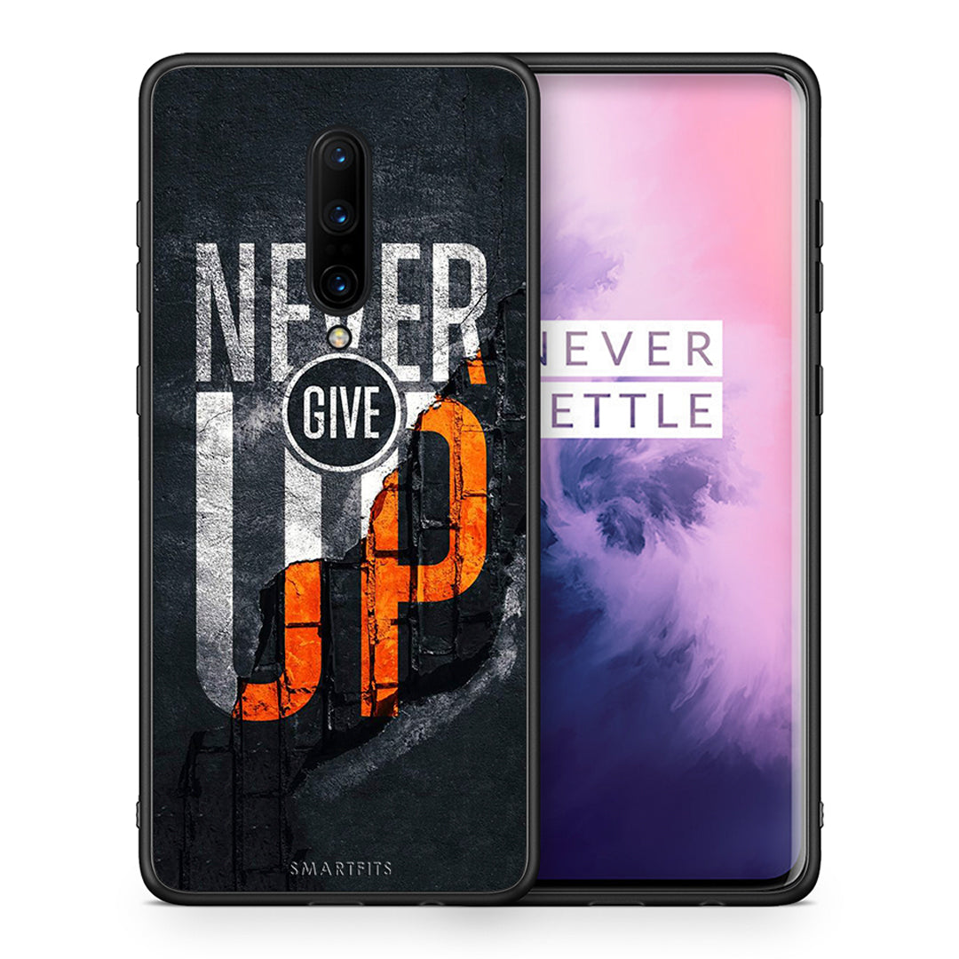 Θήκη Αγίου Βαλεντίνου OnePlus 7 Pro Never Give Up από τη Smartfits με σχέδιο στο πίσω μέρος και μαύρο περίβλημα | OnePlus 7 Pro Never Give Up case with colorful back and black bezels