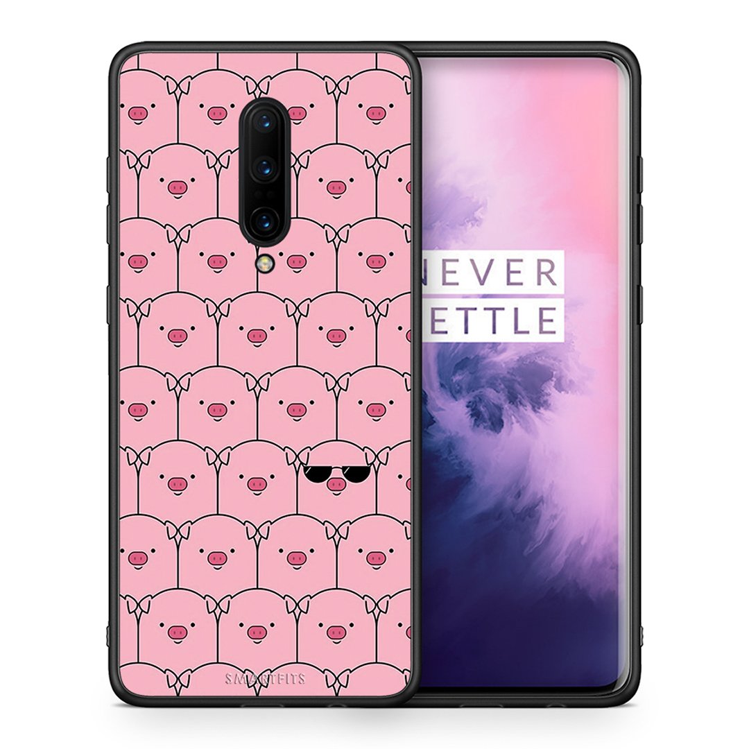 Θήκη OnePlus 7 Pro Pig Glasses από τη Smartfits με σχέδιο στο πίσω μέρος και μαύρο περίβλημα | OnePlus 7 Pro Pig Glasses case with colorful back and black bezels
