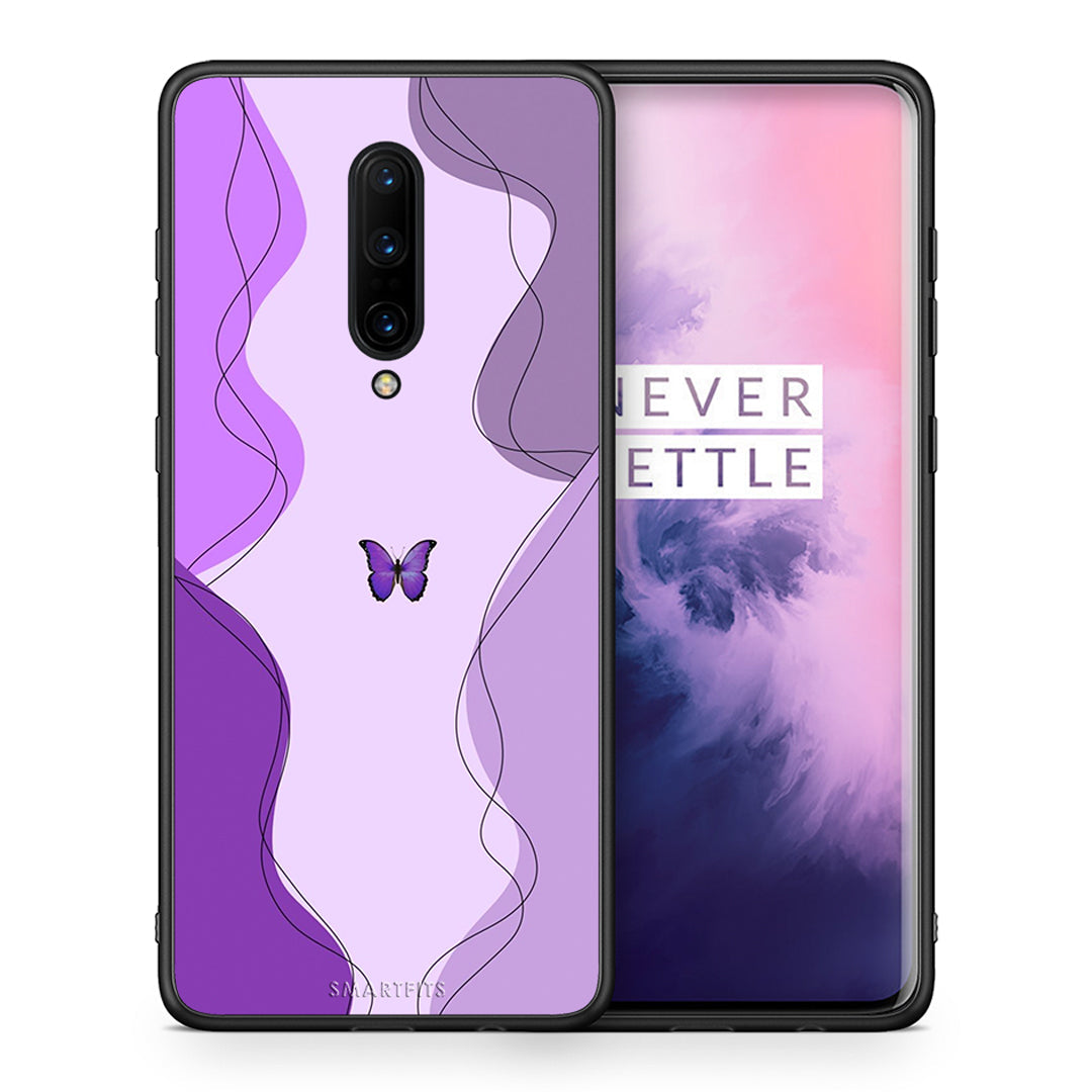 Θήκη Αγίου Βαλεντίνου OnePlus 7 Pro Purple Mariposa από τη Smartfits με σχέδιο στο πίσω μέρος και μαύρο περίβλημα | OnePlus 7 Pro Purple Mariposa case with colorful back and black bezels