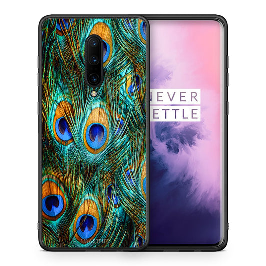 Θήκη OnePlus 7 Pro Real Peacock Feathers από τη Smartfits με σχέδιο στο πίσω μέρος και μαύρο περίβλημα | OnePlus 7 Pro Real Peacock Feathers case with colorful back and black bezels
