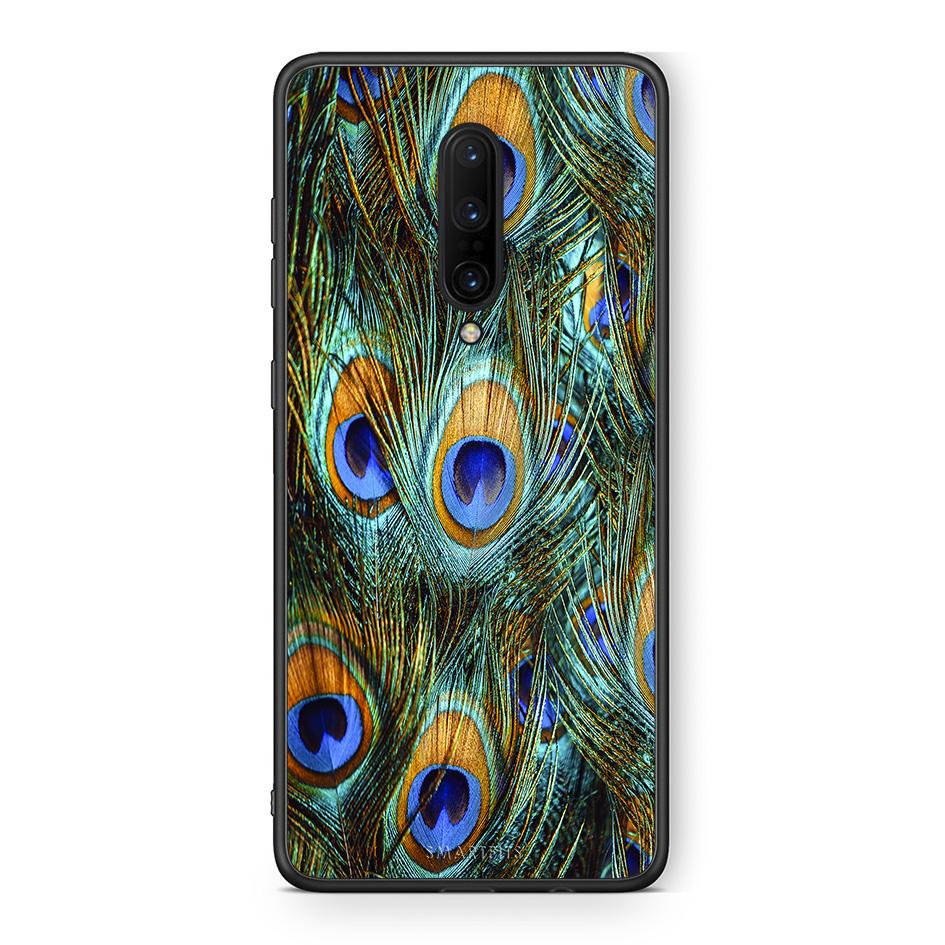OnePlus 7 Pro Real Peacock Feathers θήκη από τη Smartfits με σχέδιο στο πίσω μέρος και μαύρο περίβλημα | Smartphone case with colorful back and black bezels by Smartfits