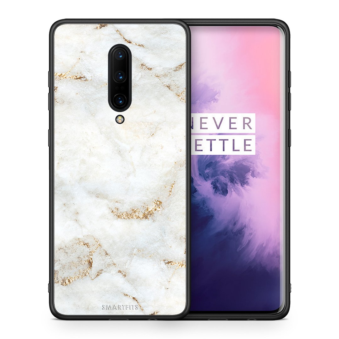 Θήκη OnePlus 7 Pro White Gold Marble από τη Smartfits με σχέδιο στο πίσω μέρος και μαύρο περίβλημα | OnePlus 7 Pro White Gold Marble case with colorful back and black bezels