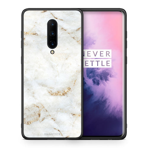 Θήκη OnePlus 7 Pro White Gold Marble από τη Smartfits με σχέδιο στο πίσω μέρος και μαύρο περίβλημα | OnePlus 7 Pro White Gold Marble case with colorful back and black bezels