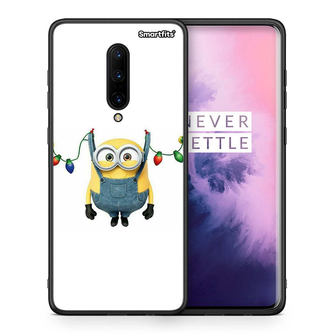 Θήκη OnePlus 7 Pro Xmas Minion Lights από τη Smartfits με σχέδιο στο πίσω μέρος και μαύρο περίβλημα | OnePlus 7 Pro Xmas Minion Lights case with colorful back and black bezels