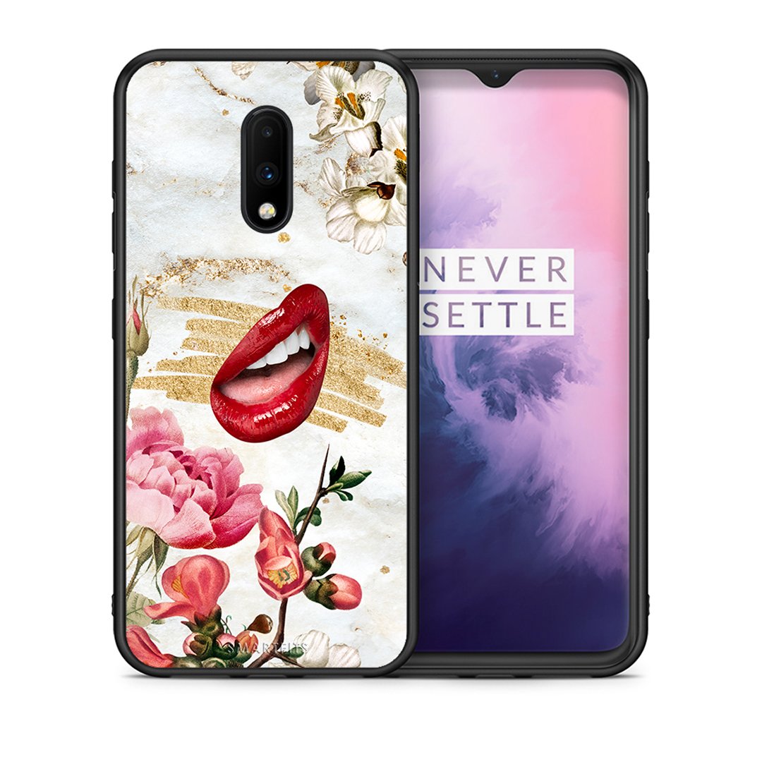 Θήκη OnePlus 7 Red Lips από τη Smartfits με σχέδιο στο πίσω μέρος και μαύρο περίβλημα | OnePlus 7 Red Lips case with colorful back and black bezels
