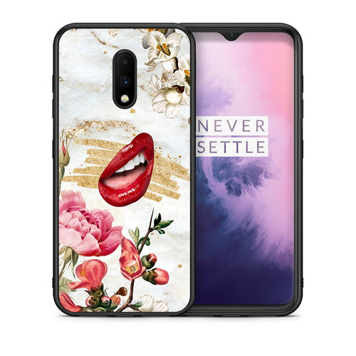 Θήκη OnePlus 7 Red Lips από τη Smartfits με σχέδιο στο πίσω μέρος και μαύρο περίβλημα | OnePlus 7 Red Lips case with colorful back and black bezels