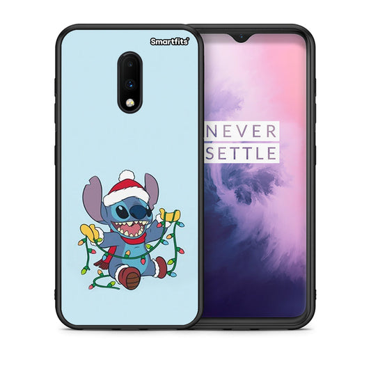 Θήκη OnePlus 7 Santa Stich από τη Smartfits με σχέδιο στο πίσω μέρος και μαύρο περίβλημα | OnePlus 7 Santa Stich case with colorful back and black bezels