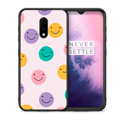 Θήκη OnePlus 7 Smiley Faces από τη Smartfits με σχέδιο στο πίσω μέρος και μαύρο περίβλημα | OnePlus 7 Smiley Faces case with colorful back and black bezels