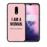 Thumbnail for Θήκη OnePlus 7 Superpower Woman από τη Smartfits με σχέδιο στο πίσω μέρος και μαύρο περίβλημα | OnePlus 7 Superpower Woman case with colorful back and black bezels