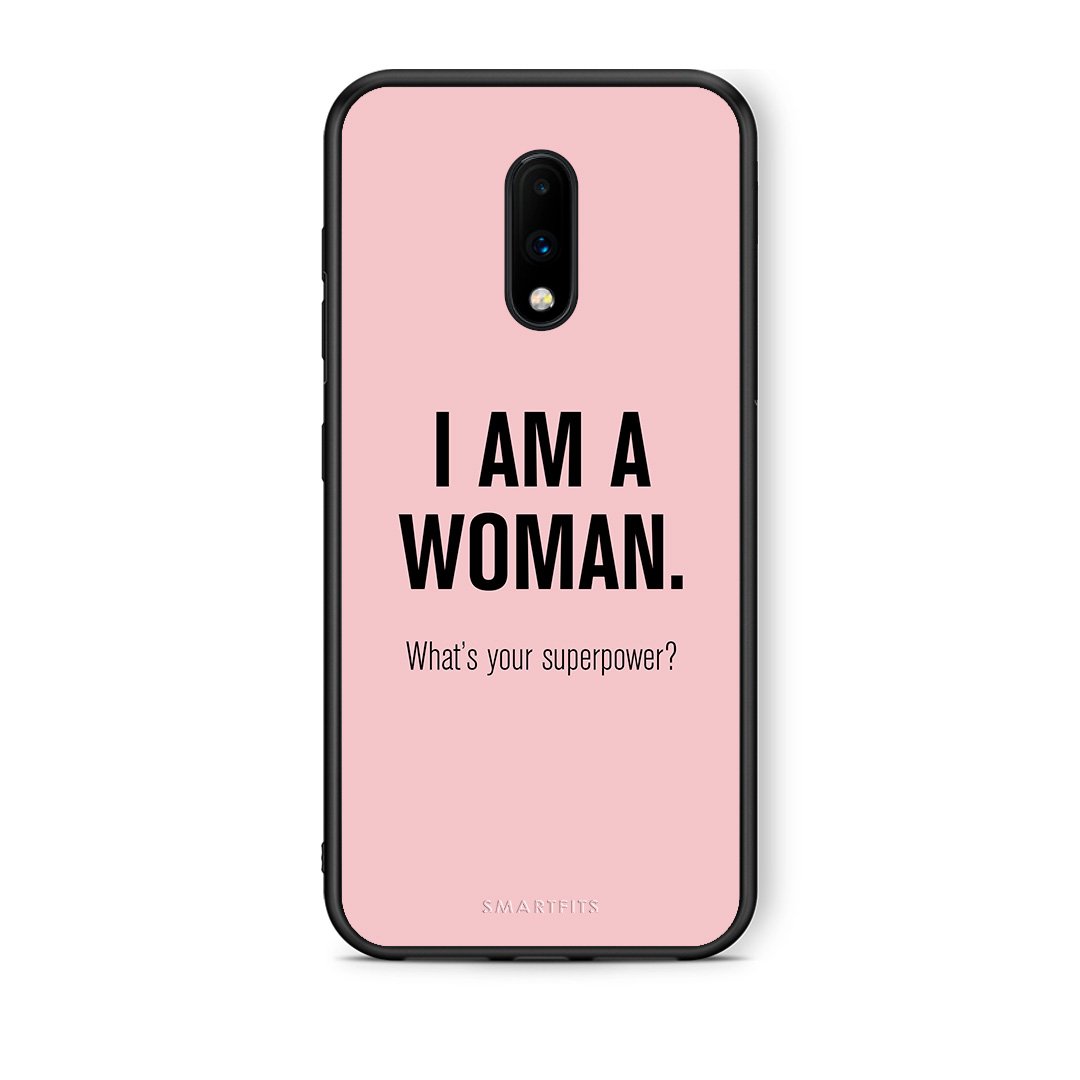OnePlus 7 Superpower Woman θήκη από τη Smartfits με σχέδιο στο πίσω μέρος και μαύρο περίβλημα | Smartphone case with colorful back and black bezels by Smartfits