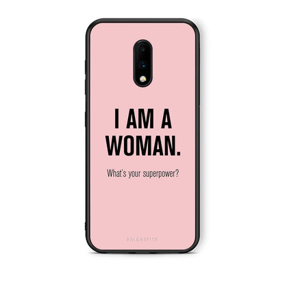 OnePlus 7 Superpower Woman θήκη από τη Smartfits με σχέδιο στο πίσω μέρος και μαύρο περίβλημα | Smartphone case with colorful back and black bezels by Smartfits