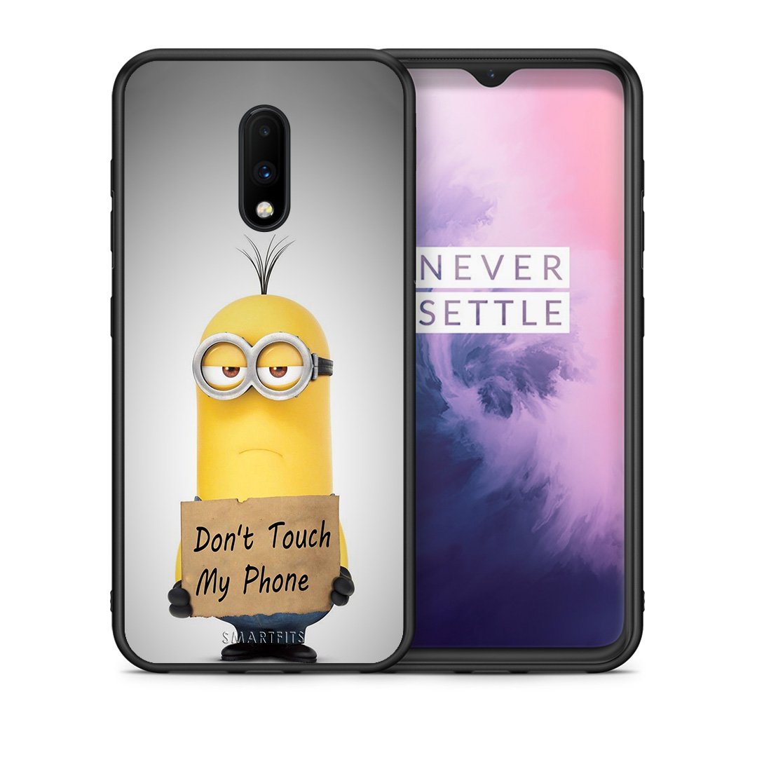 Θήκη OnePlus 7 Minion Text από τη Smartfits με σχέδιο στο πίσω μέρος και μαύρο περίβλημα | OnePlus 7 Minion Text case with colorful back and black bezels