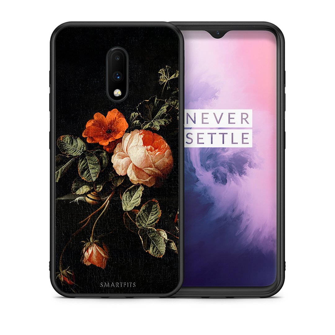 Θήκη OnePlus 7 Vintage Roses από τη Smartfits με σχέδιο στο πίσω μέρος και μαύρο περίβλημα | OnePlus 7 Vintage Roses case with colorful back and black bezels