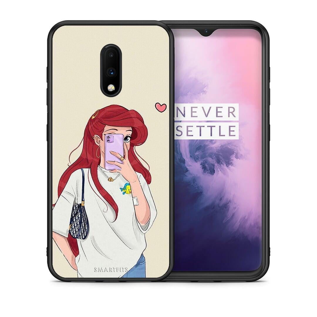 Θήκη OnePlus 7 Walking Mermaid από τη Smartfits με σχέδιο στο πίσω μέρος και μαύρο περίβλημα | OnePlus 7 Walking Mermaid case with colorful back and black bezels