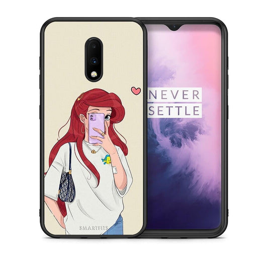 Θήκη OnePlus 7 Walking Mermaid από τη Smartfits με σχέδιο στο πίσω μέρος και μαύρο περίβλημα | OnePlus 7 Walking Mermaid case with colorful back and black bezels