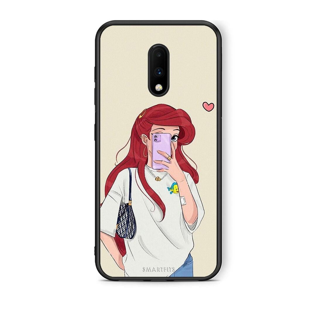 OnePlus 7 Walking Mermaid Θήκη από τη Smartfits με σχέδιο στο πίσω μέρος και μαύρο περίβλημα | Smartphone case with colorful back and black bezels by Smartfits