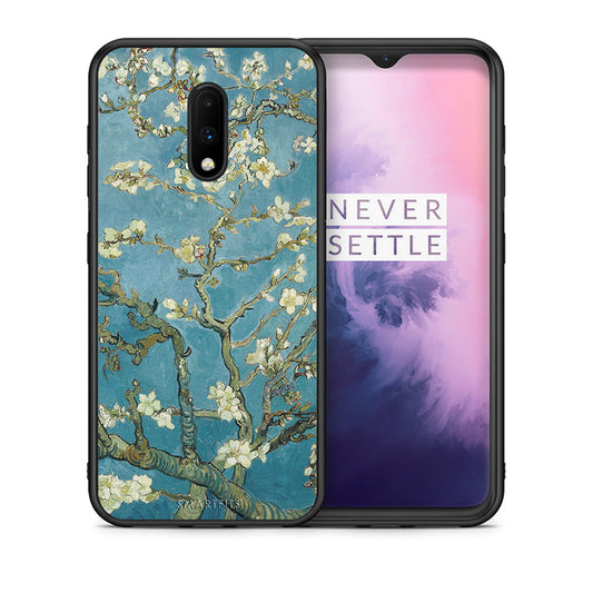 Θήκη OnePlus 7 White Blossoms από τη Smartfits με σχέδιο στο πίσω μέρος και μαύρο περίβλημα | OnePlus 7 White Blossoms case with colorful back and black bezels