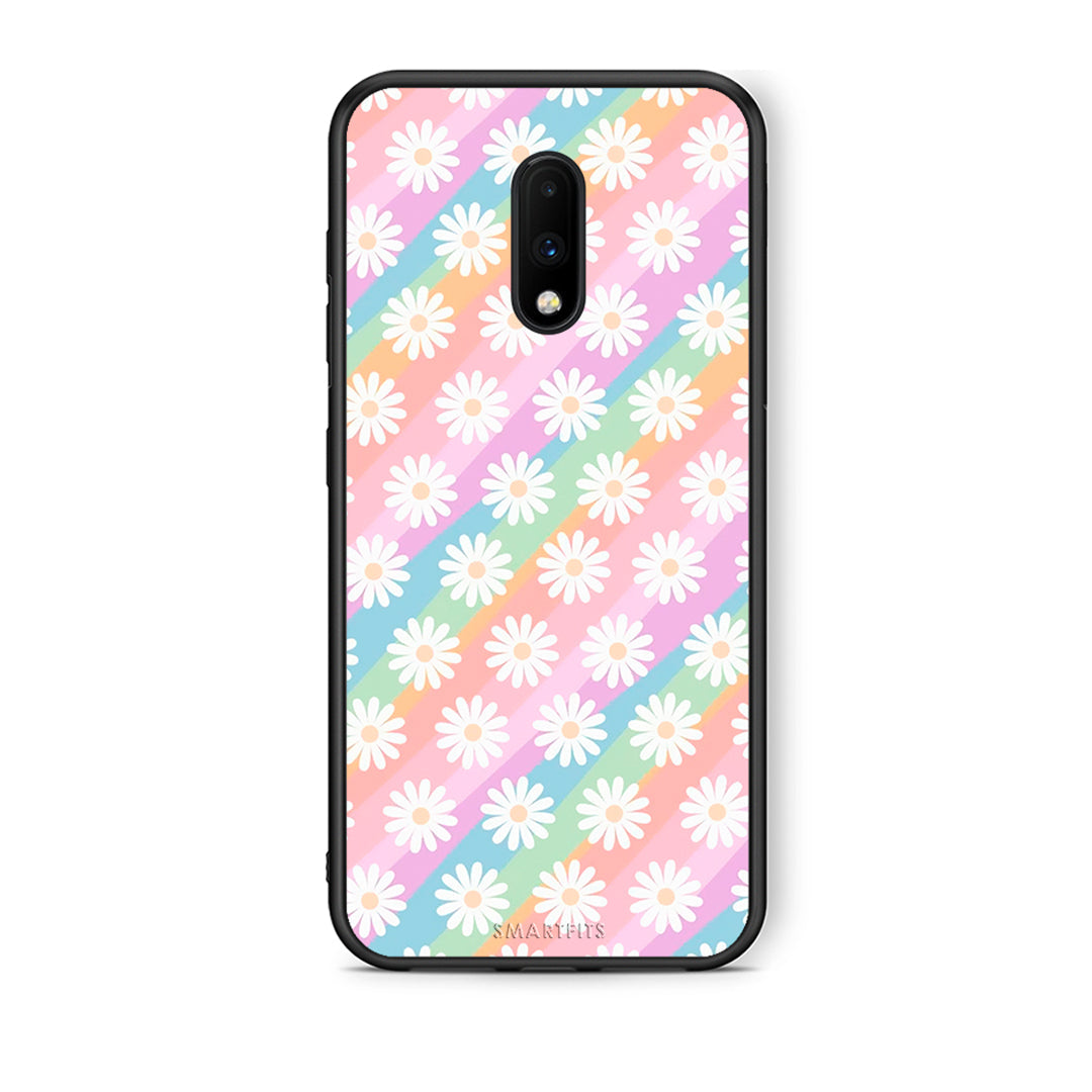 OnePlus 7 White Daisies θήκη από τη Smartfits με σχέδιο στο πίσω μέρος και μαύρο περίβλημα | Smartphone case with colorful back and black bezels by Smartfits