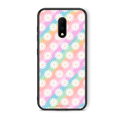 OnePlus 7 White Daisies θήκη από τη Smartfits με σχέδιο στο πίσω μέρος και μαύρο περίβλημα | Smartphone case with colorful back and black bezels by Smartfits