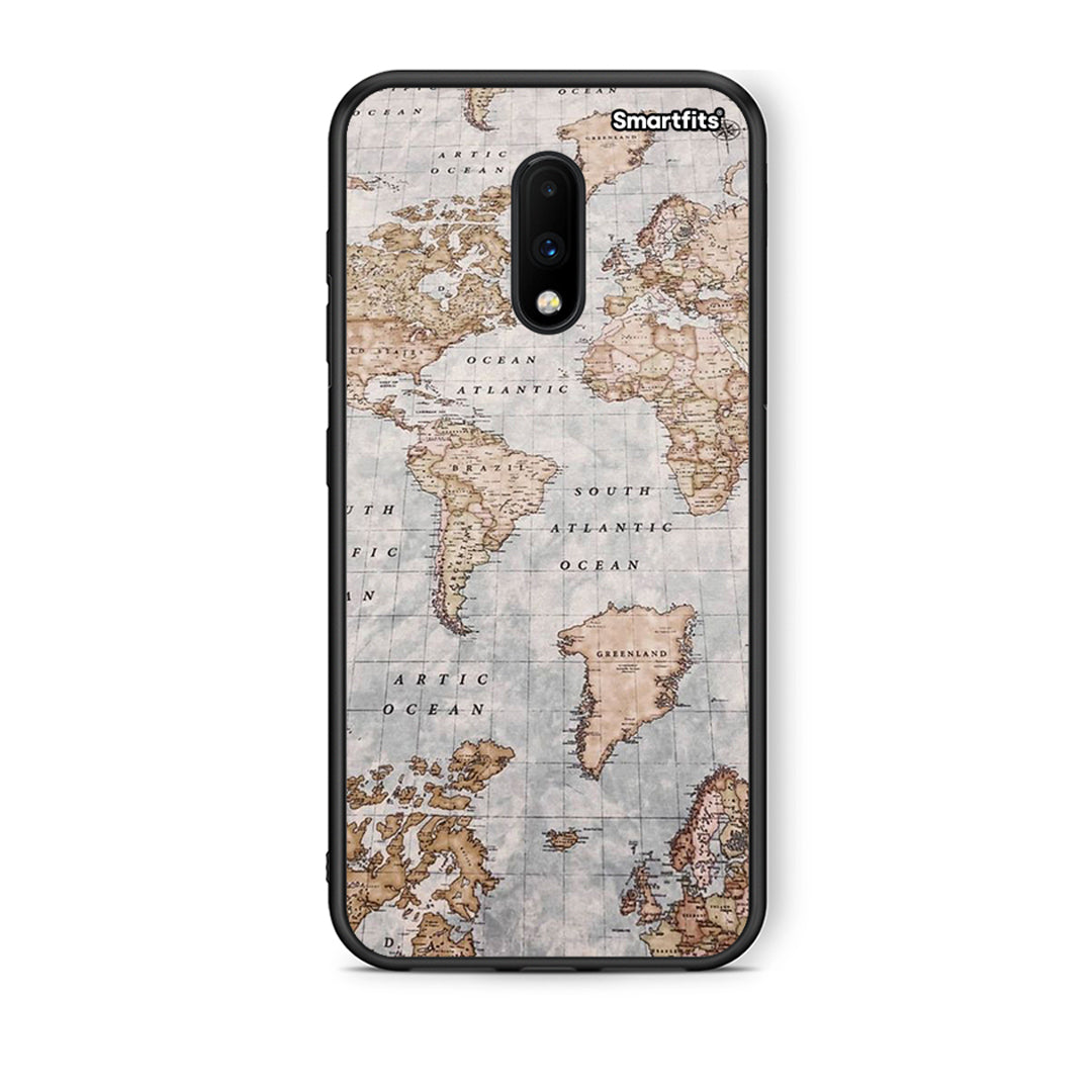 OnePlus 7 World Map Θήκη από τη Smartfits με σχέδιο στο πίσω μέρος και μαύρο περίβλημα | Smartphone case with colorful back and black bezels by Smartfits
