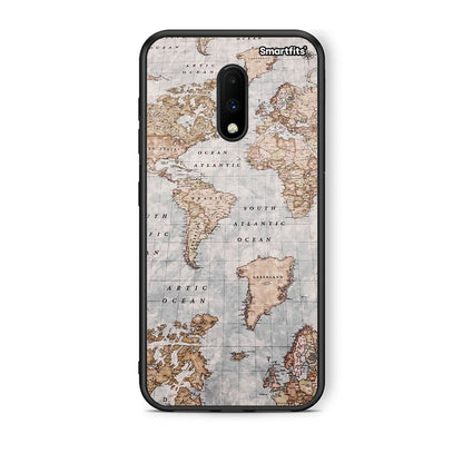 OnePlus 7 World Map Θήκη από τη Smartfits με σχέδιο στο πίσω μέρος και μαύρο περίβλημα | Smartphone case with colorful back and black bezels by Smartfits
