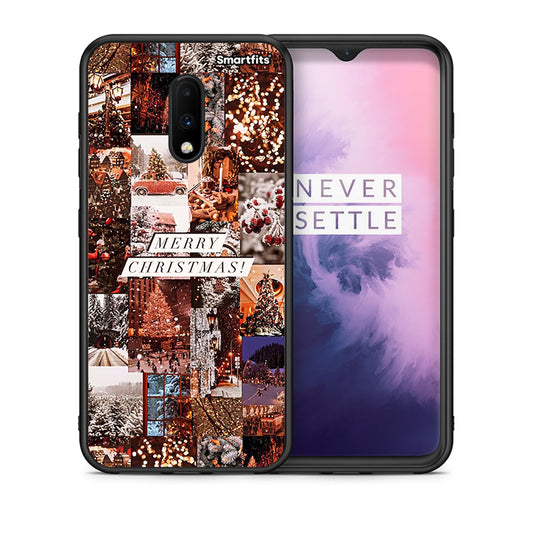 Θήκη OnePlus 7 Xmas Collage από τη Smartfits με σχέδιο στο πίσω μέρος και μαύρο περίβλημα | OnePlus 7 Xmas Collage case with colorful back and black bezels