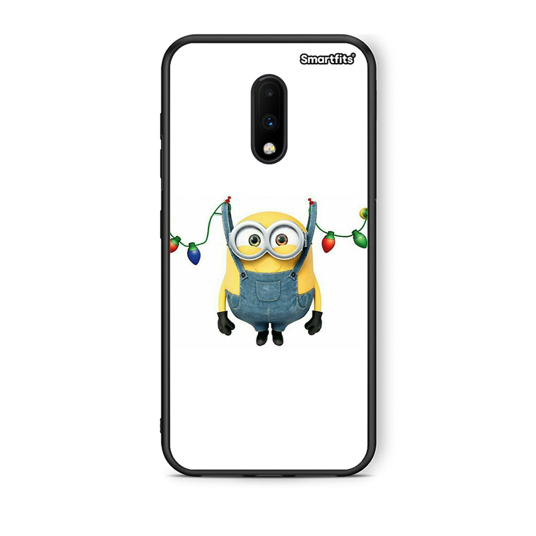 OnePlus 7 Xmas Minion Lights θήκη από τη Smartfits με σχέδιο στο πίσω μέρος και μαύρο περίβλημα | Smartphone case with colorful back and black bezels by Smartfits